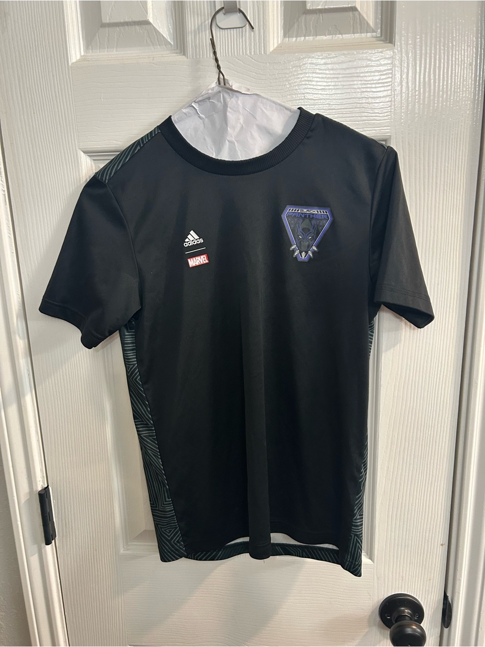 adidas Marvel Black Panther Jersey T-Shirt Athletic Fit youth M Black/Blue